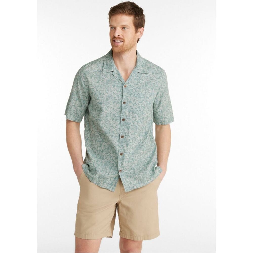 L.L. Bean Mens Tropics Cotton Short Sleeve Button Front Shirt Traditional Fit